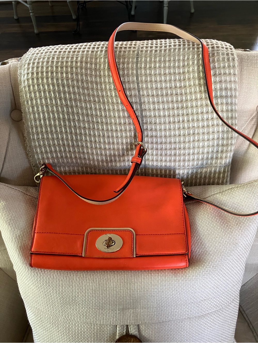 Orange Leather Crossbody Shoulder Bag